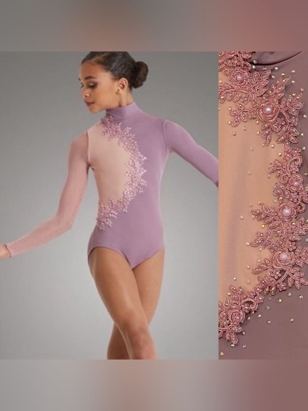 WEISSMAN solo Dance Costume long sleeve lavender MOCK NECK LEOTARD MT11439 LC